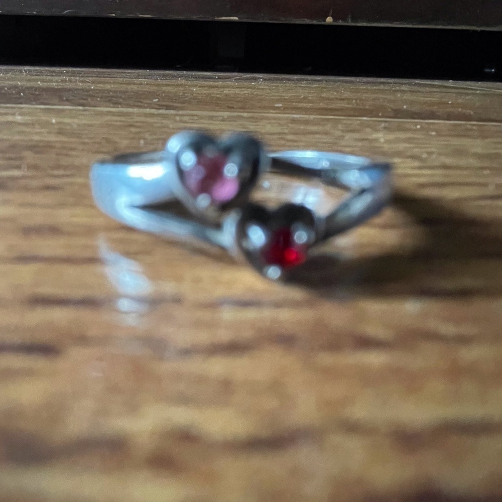 Sliver double heart ring with Amber & Chris engraved in size 9